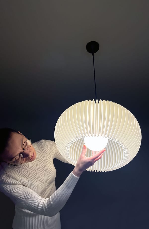 ONION Soft Ivory color Pendant Light Shade in hands bottom ONION Soft Ivory Pendant Light Shade