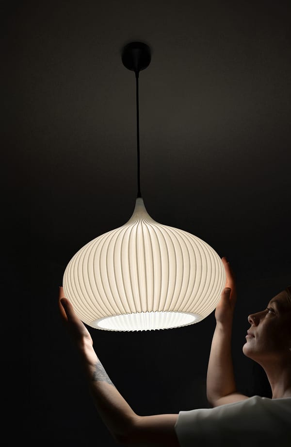ONION Soft Ivory color Pendant Light Shade in hands ONION Soft Ivory Pendant Light Shade